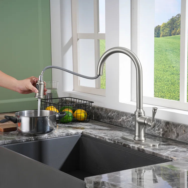 CASAINC 1.8 GPM Single-Handle Pull-Down Kitchen Faucet Single Hole Faucet