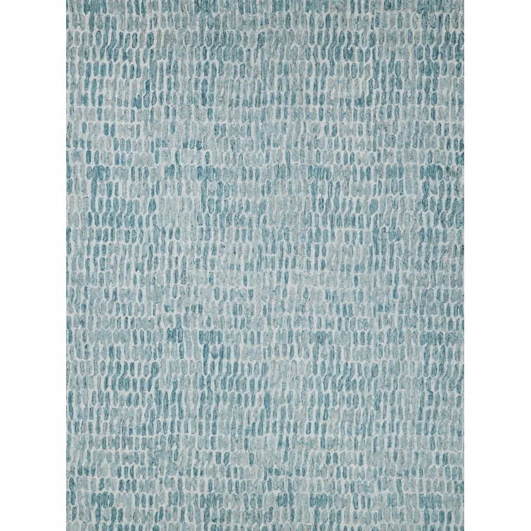 Ink Blot Abstract Handmade Tufted Wool/Viscose Area Rug in Turquoise/Gray