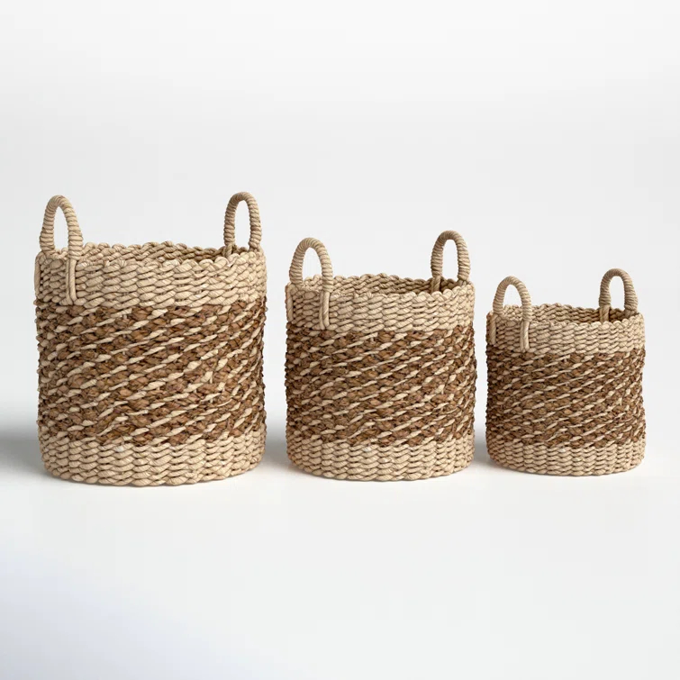 Coastal Wicker Basket With Handles - Set of 3