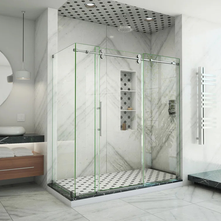 Enigma-XO 72.37" x 76" Sliding Frameless Shower Enclosure with ClearMax™ Technology