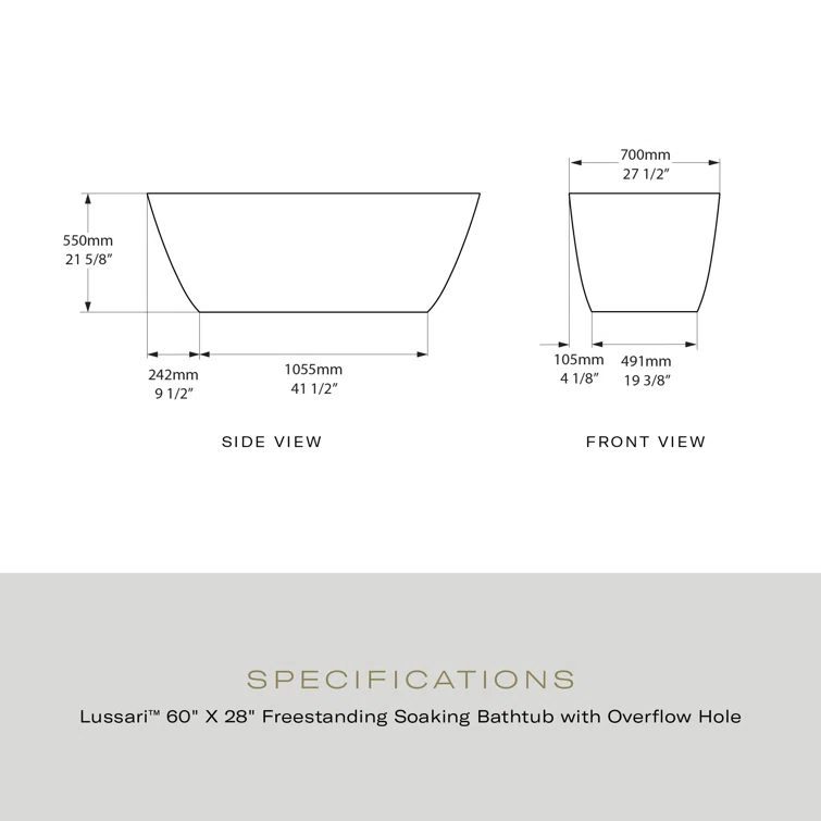 Lussari 60" x 28" Freestanding Soaking Bathtub