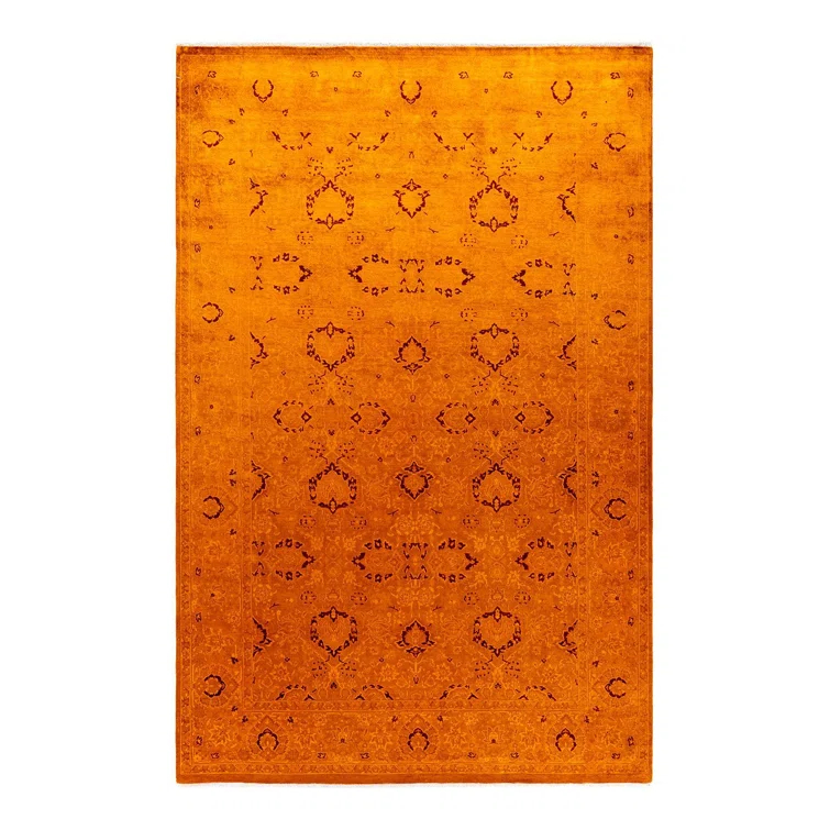 Vibrant Orange Hand-Knotted Wool Rectangular Area Rug