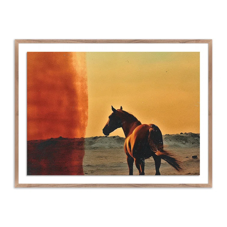 Rustic Walnut Framed Horse Canvas Wall Art