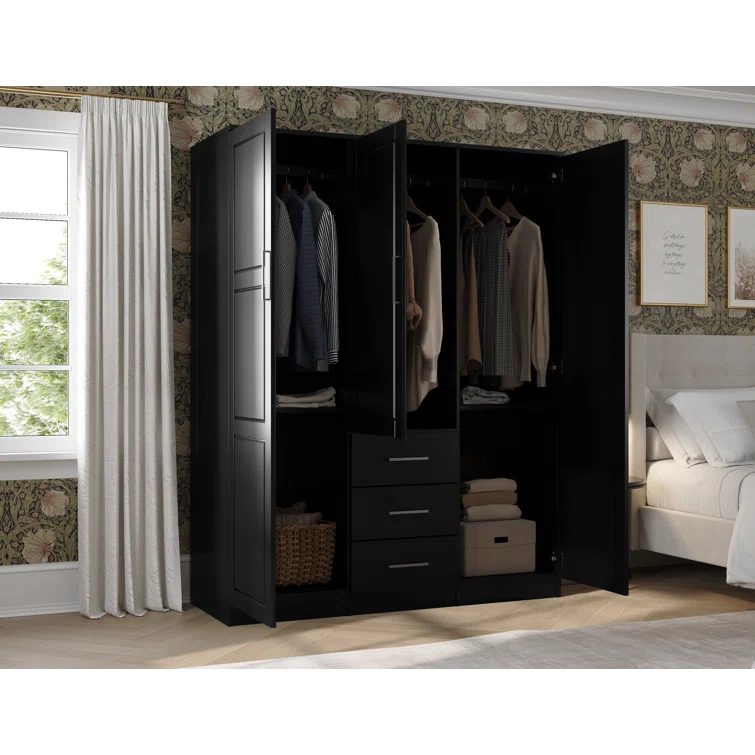 Bassam Cosmo 100% Solid Wood 3-door Wardrobe Armoire