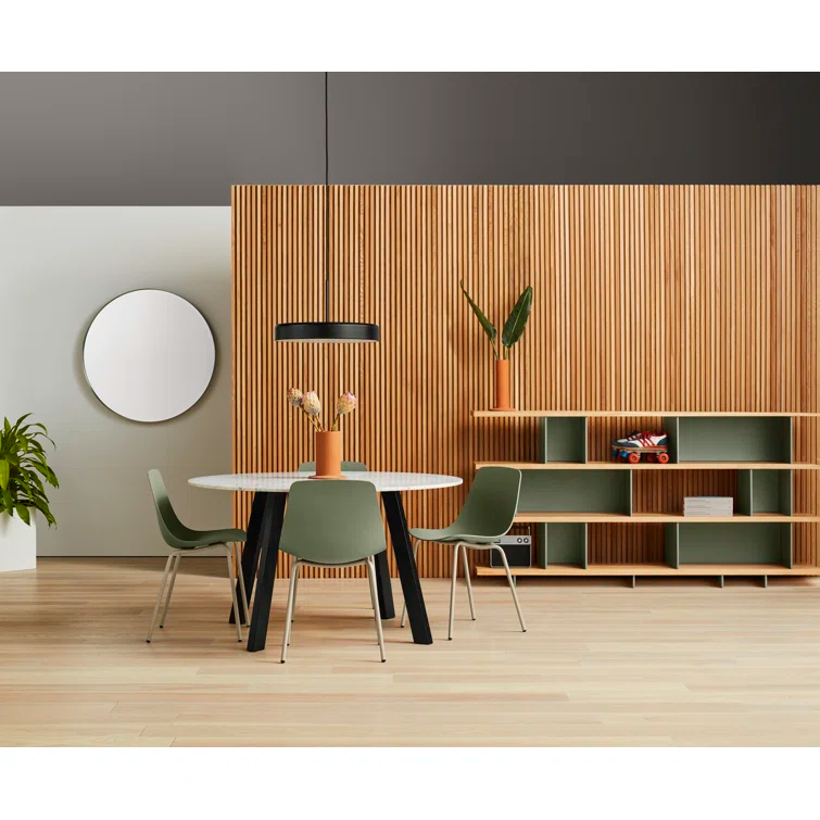 Asymmetrical White Oak and Grey Green Geometric Bookcase