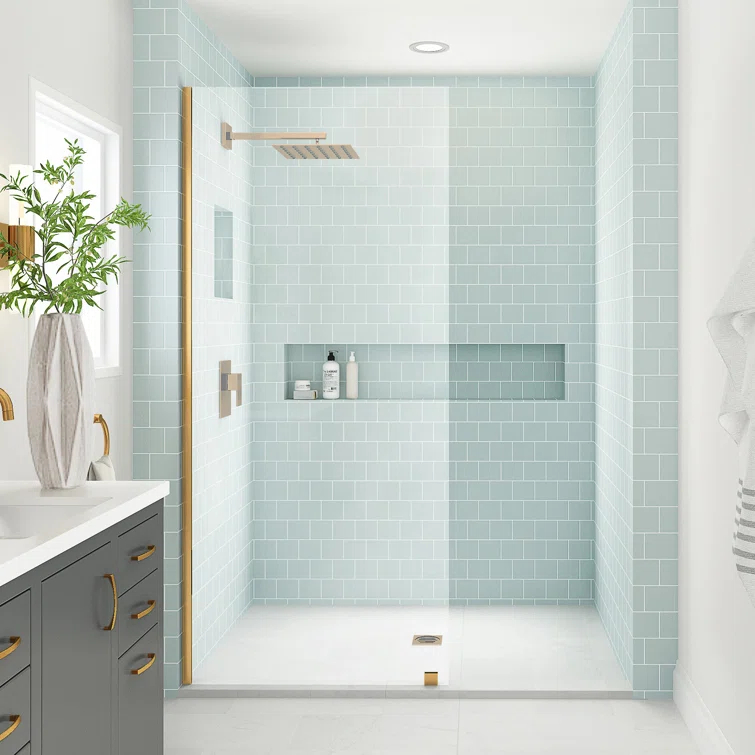 Elyse XL 34 in. W x 80 in. H Fixed Frameless Shower Door with Clear Star Cast Glass