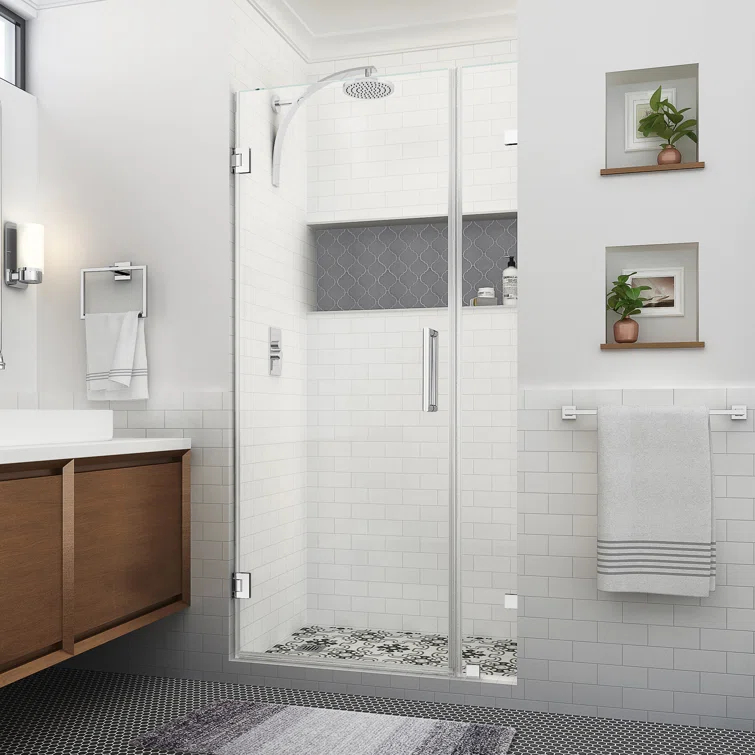 Nautis XL 28.25 - 29.25 in. W x 80 in. H Hinged Frameless Shower Door with Clear StarCast Glass