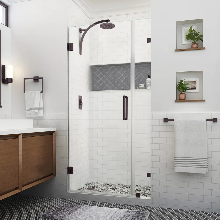 Nautis XL 35.25 - 36.25 in. W x 80 in. H Hinged Frameless Shower Door with Clear StarCast Glass