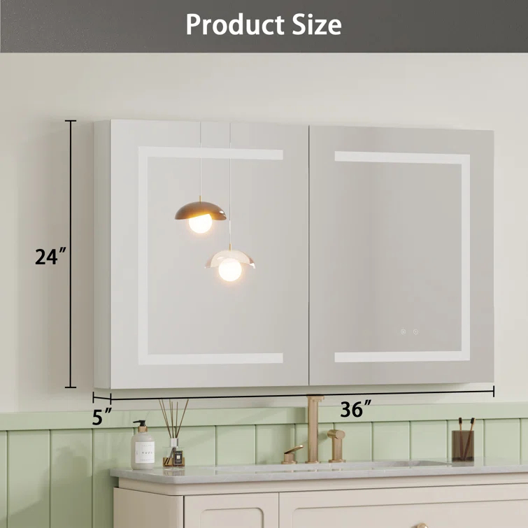 Ebern Designs Christhilde Medicine Cabinet with LED Mirror for Bathroom, Defog, Stepless Dimming, 3 Color Change, 2 Outlets, 2USB