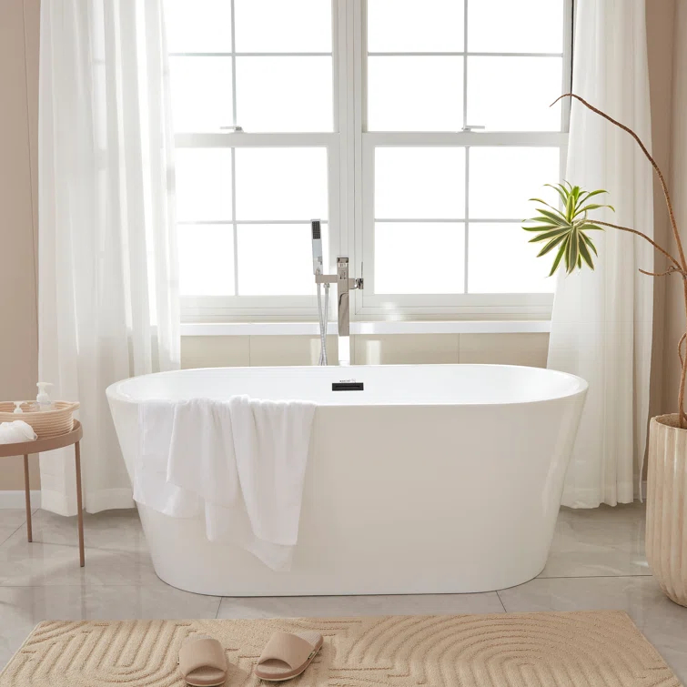 Iris 59" x 30" Freestanding Soaking Acrylic Bathtub