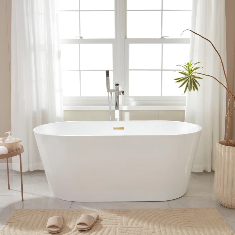 Iris 59" x 30" Freestanding Soaking Acrylic Bathtub