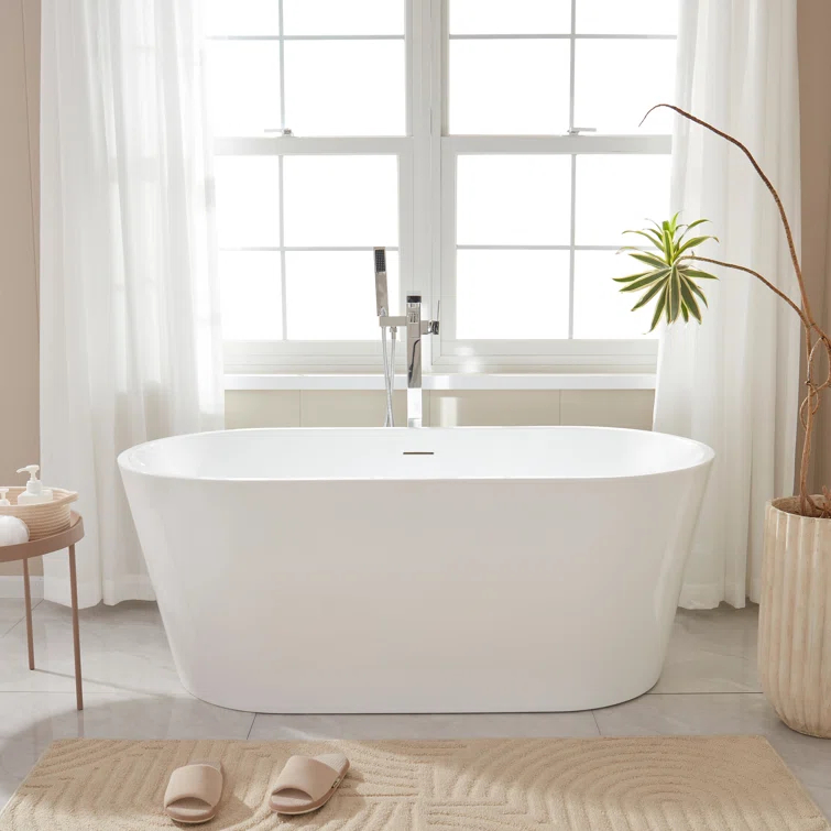 Iris 59" x 30" Freestanding Soaking Acrylic Bathtub