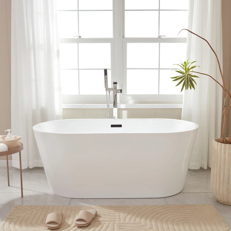 Iris 59" x 30" Freestanding Soaking Acrylic Bathtub