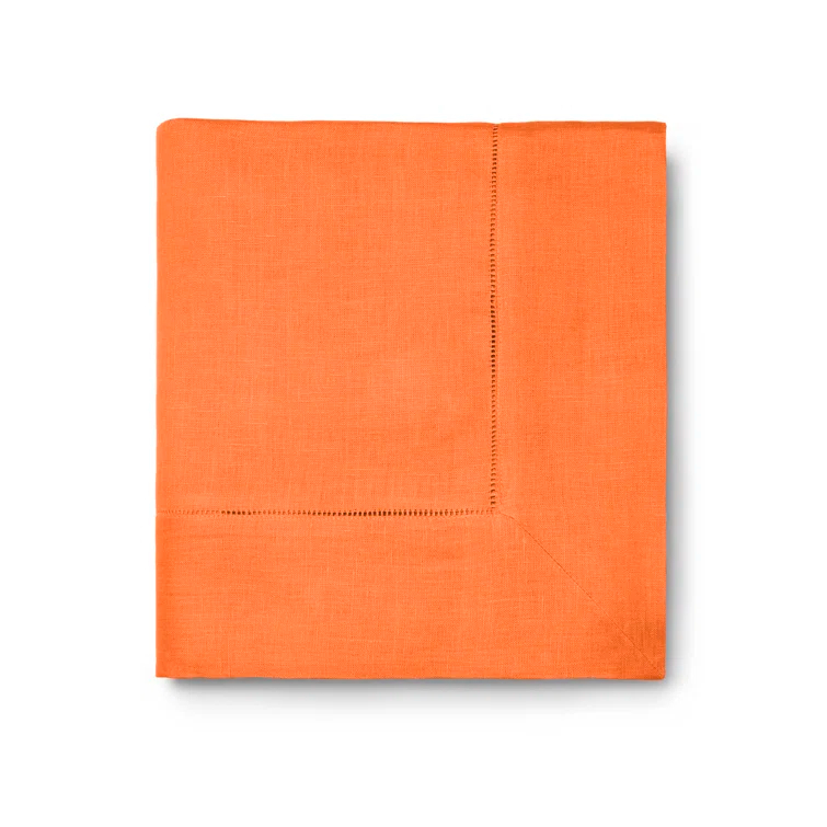 Tangerine 90" Round Linen Tablecloth with Hand Hemstitching