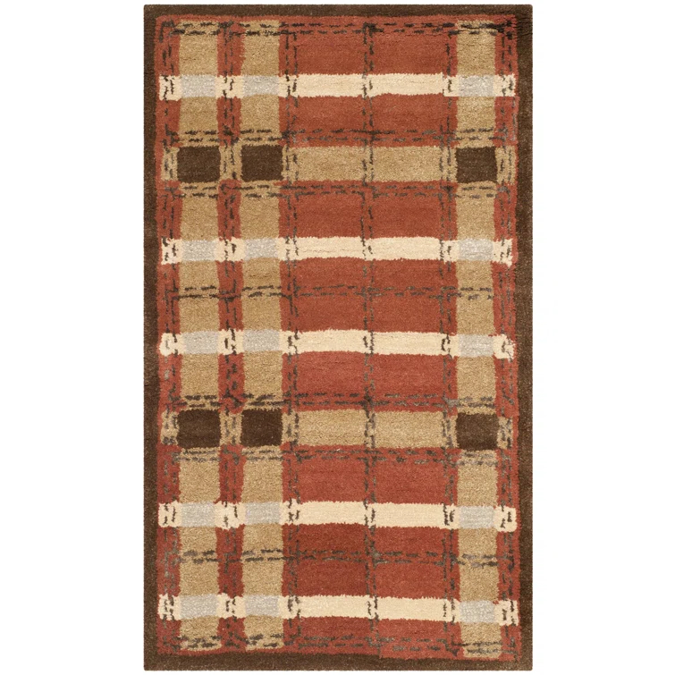 Martha Stewart Hand Tufted Wool/Viscose Plaid Rug in October Leaf Red