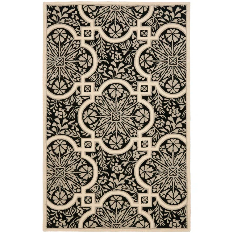 French Martha Stewart Hand Tufted Wool Floral Rug