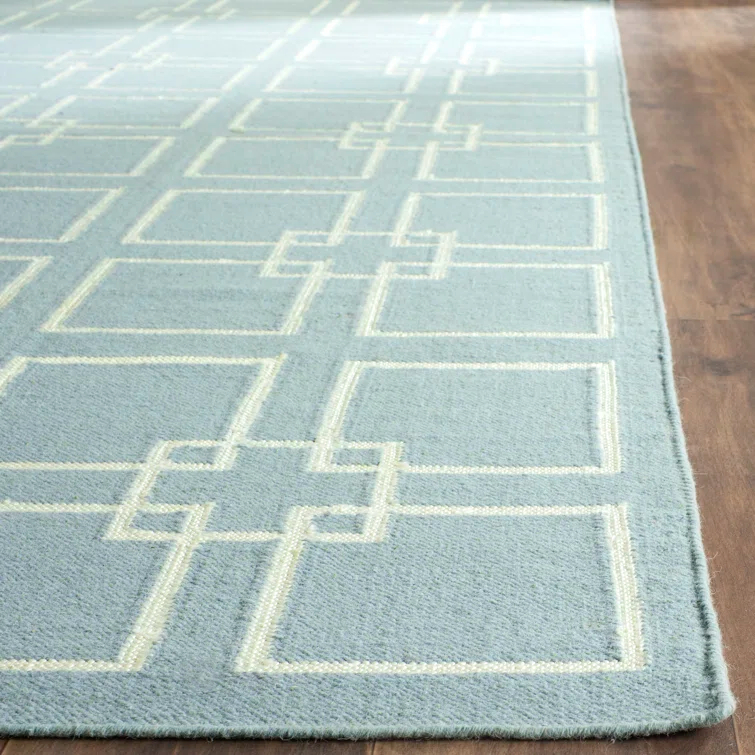 Martha Stewart Flat Weave Wool/Silk/Cotton Geometric Rug in Geyser Blue