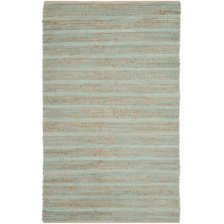 Winthrop Hand Woven Jute/Cotton Striped Rug in Aqua