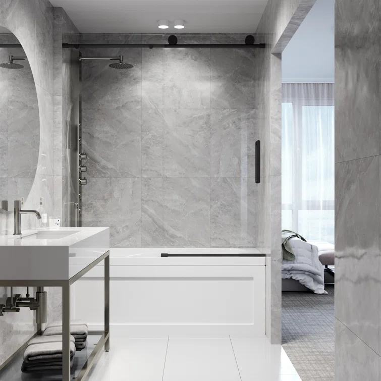Elan 56-60" W x 66" H Sliding Frameless Tub Door with 3/8" Clear Glass