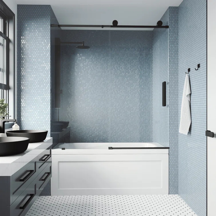 Elan 56-60" W x 66" H Sliding Frameless Tub Door with 3/8" Clear Glass