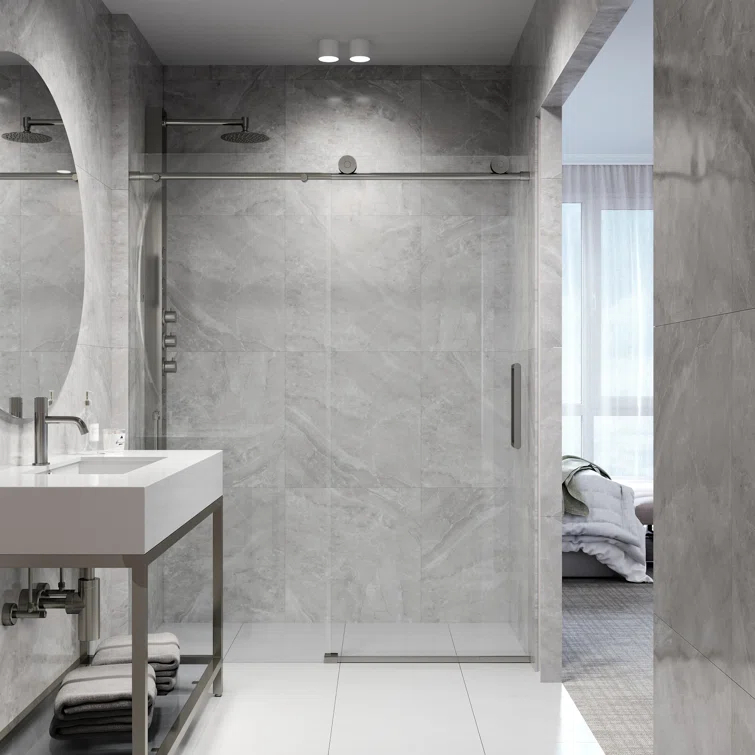Elan 68-72" W x 76" H Sliding Frameless Shower Door with 3/8" Clear Glass