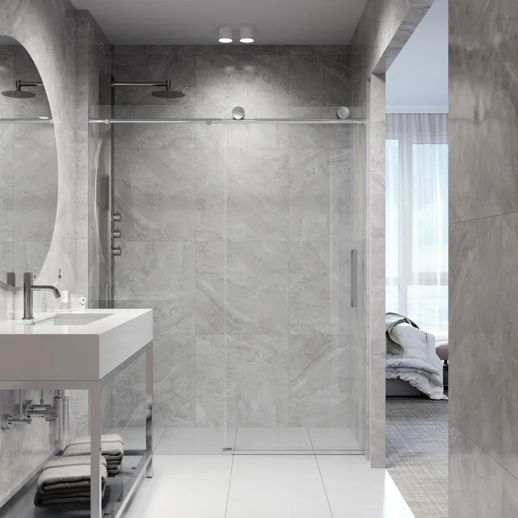 Elan 56-60" W x 76" H Sliding Frameless Shower Door with 3/8" Clear Glass