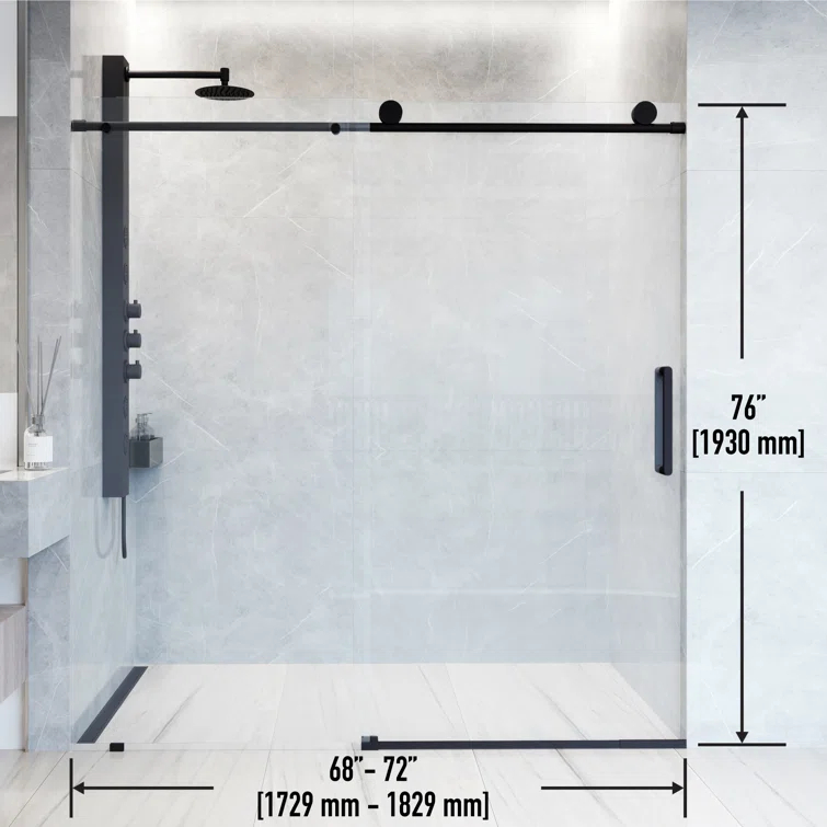 Elan 68-72" W x 76" H Sliding Frameless Shower Door with 3/8" Clear Glass
