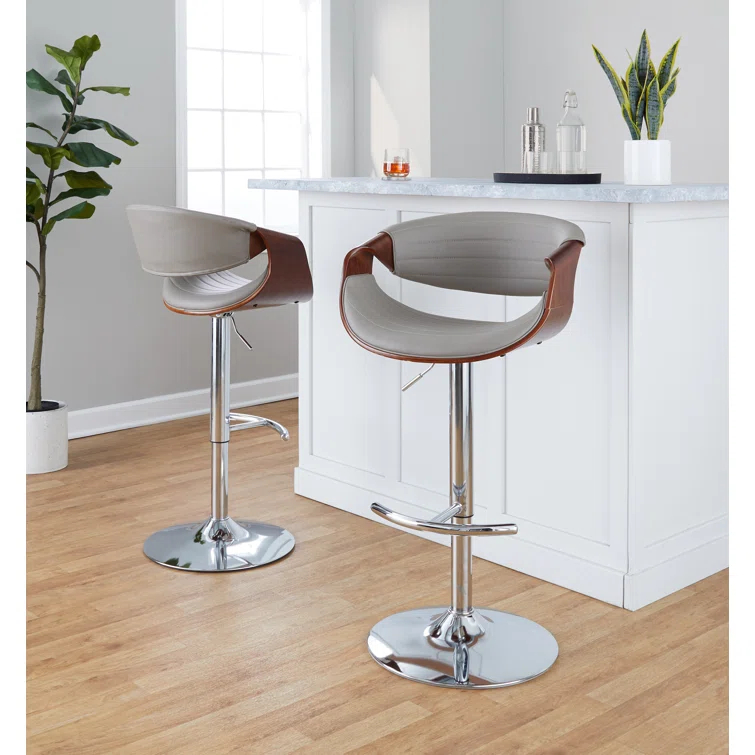 Swivel Upholstered Adjustable Height Counter Stool with Metal Frame