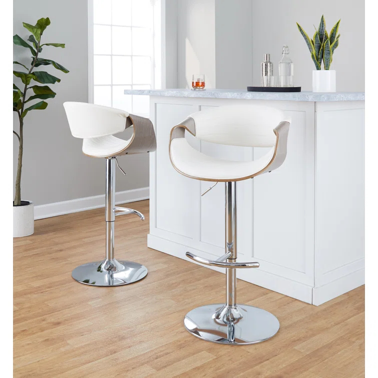 Swivel Upholstered Adjustable Height Counter Stool with Metal Frame