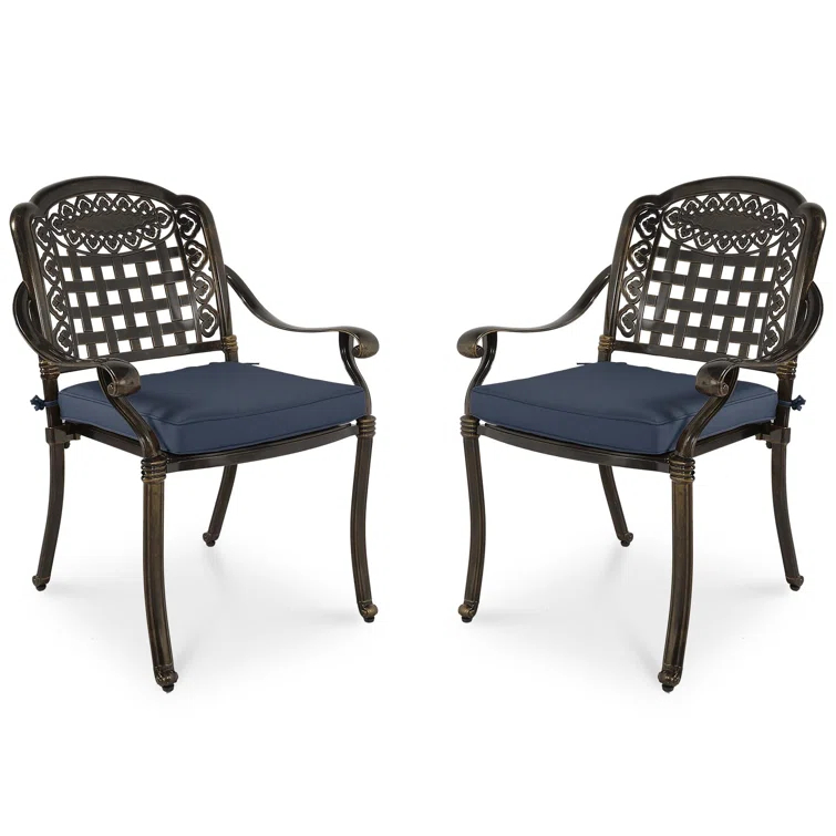 MEETWARM 2 Piece Patio Dining Chairs with Cushions, Outdoor All-Weather Cast Aluminum Chairs, Patio Bistro Dining Chair Set