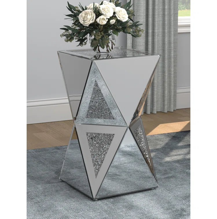 Matheo Mirrored Glass Top Pedestal End Table