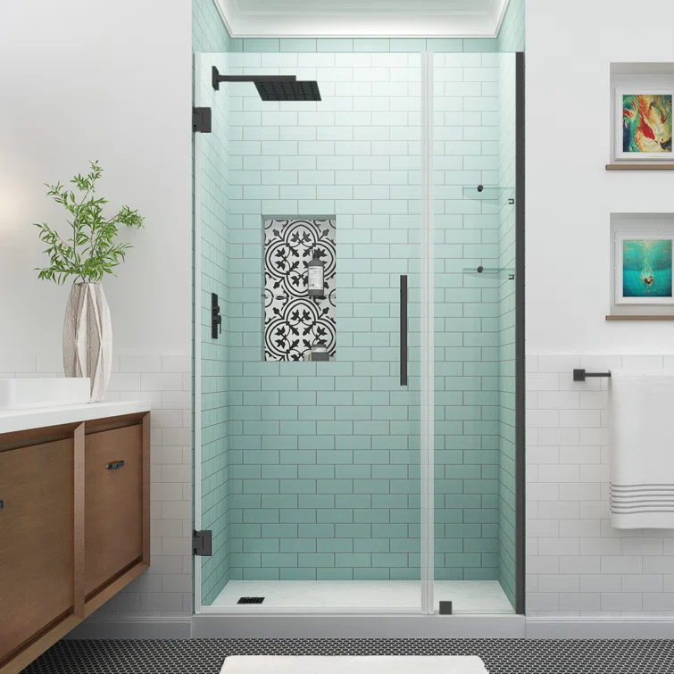Belmore GS 37.25" - 38.25" W x 72" H Hinged Frameless Shower Door