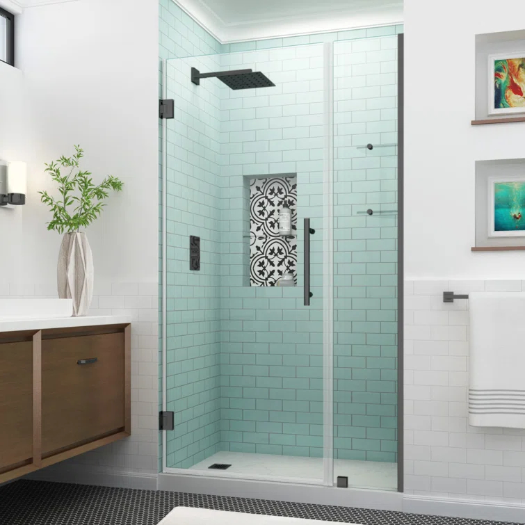 Belmore GS 37.25" - 38.25" W x 72" H Hinged Frameless Shower Door