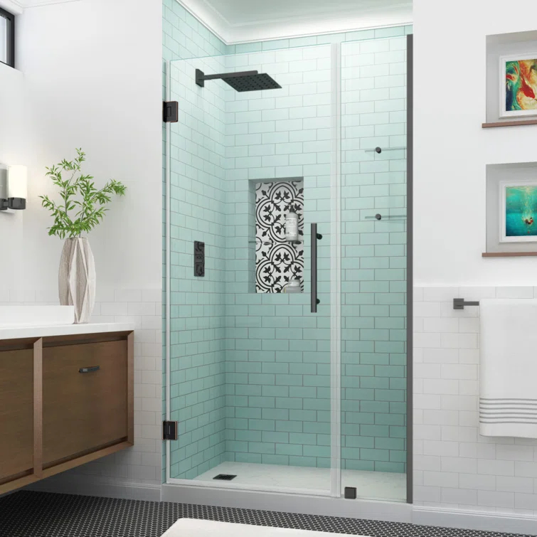 Belmore GS 37.25" - 38.25" W x 72" H Hinged Frameless Shower Door