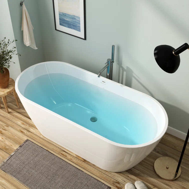 Bali Freestanding Soaking Acrylic Bathtub with Brushed Nickel Drain
