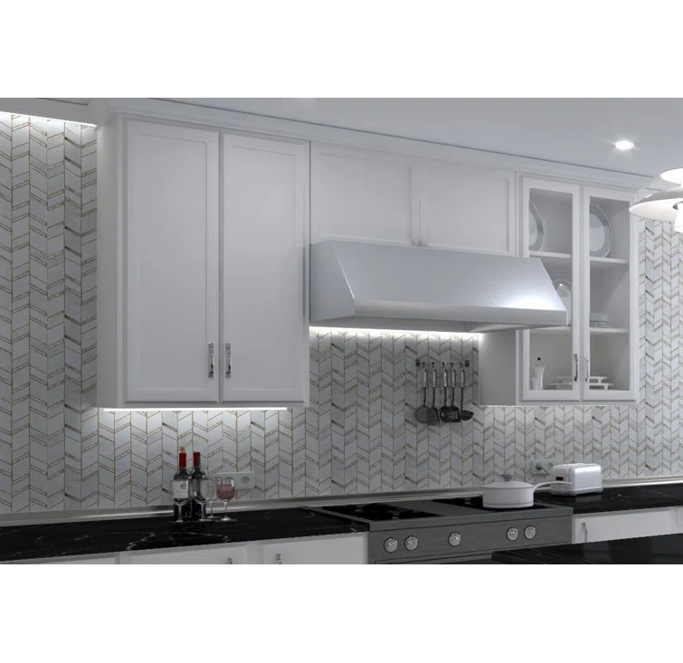 Casia Polished Marble/Porcelain/ Mirrored Glass Chevron Mosaic Kitchen and Bathroom Wall Tile