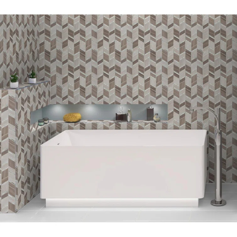 Casia Polished Marble/Porcelain/ Mirrored Glass Chevron Mosaic Kitchen and Bathroom Wall Tile