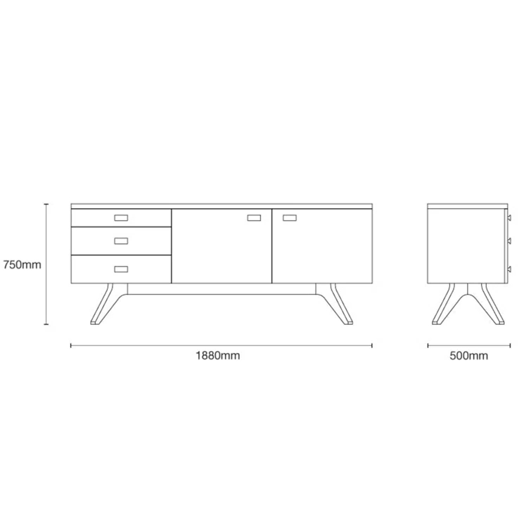 Cross 74" Black Oak 3 Drawer Solid Wood Sideboard