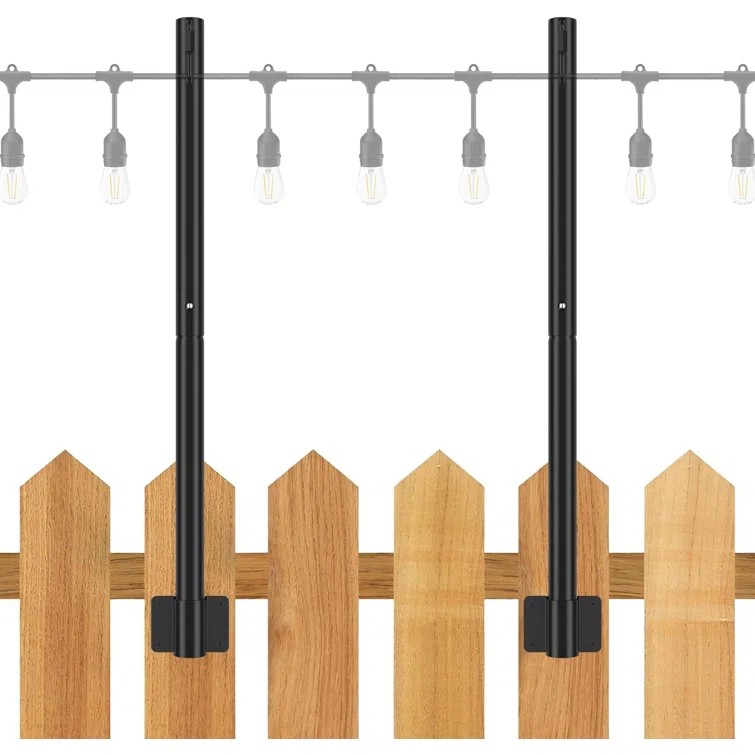 2 Pack 2.8 FT String Light Poles, Suspension Outdoor Fence Post Lights with Clip and Bracket