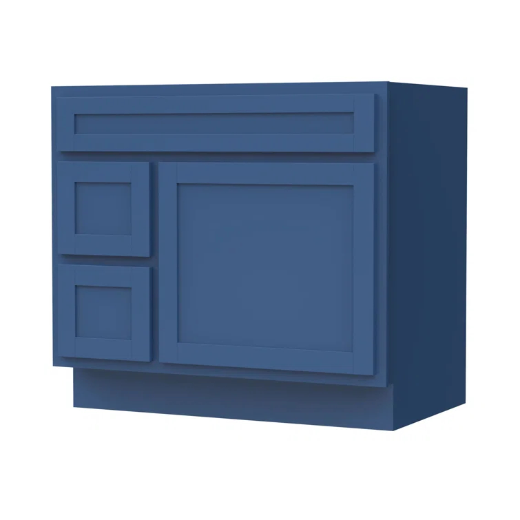 Vanity Art 36 Inch Single Shutter Door Bathroom Vanity Base Cabinet with 2 Functioning Shaker Drawers, Strudy Floor Mount Storage Cabinet Organizer for Bedroom, Living Room, Kitchen, VA4036-2LBLUE
