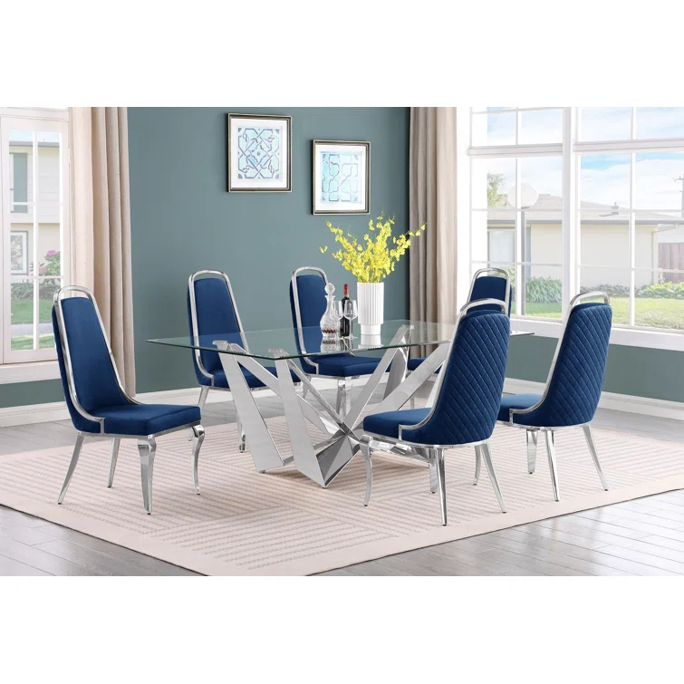 Keori Glass Top Double Pedestal Dining Set