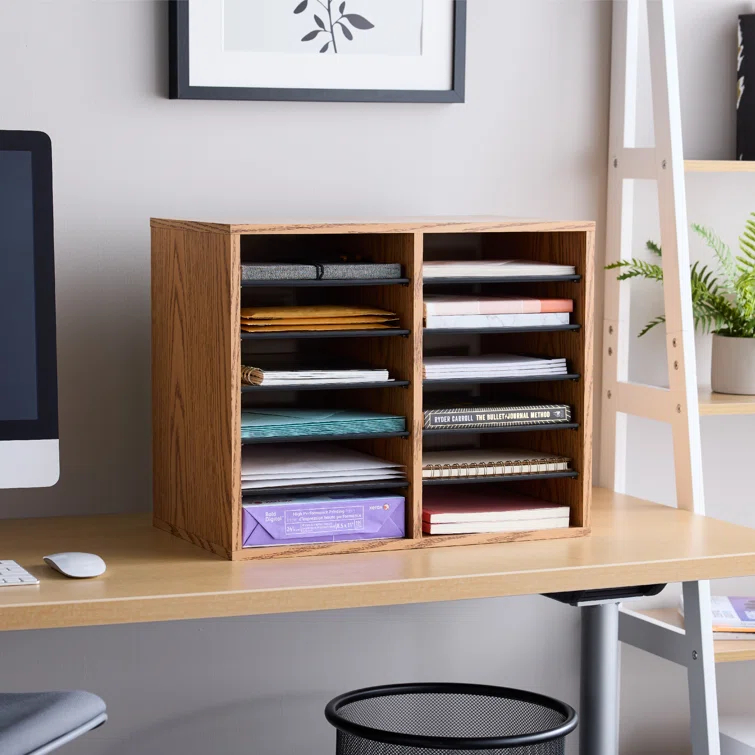 Wood Adjustable-Compartment Literature Organizer (Desktop)