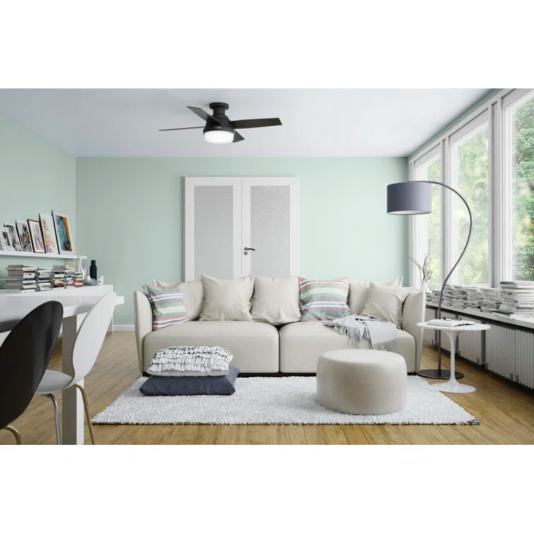 Dempsey Low Profile 44" 4 - Blade Indoor Flush Mount Small Room Ceiling Fan with Lights and Remote