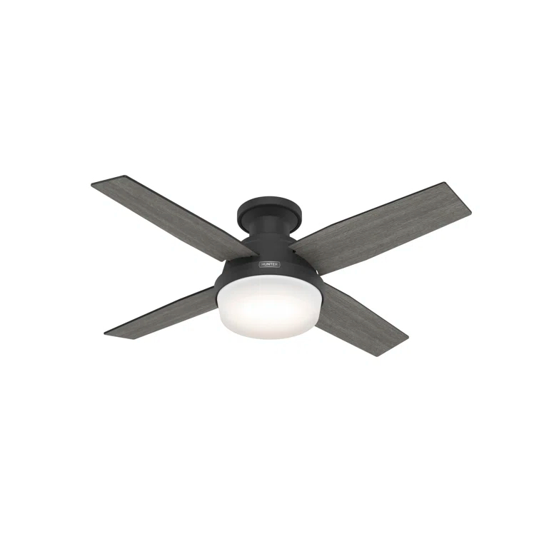 Dempsey Low Profile 44" 4 - Blade Indoor Flush Mount Small Room Ceiling Fan with Lights and Remote