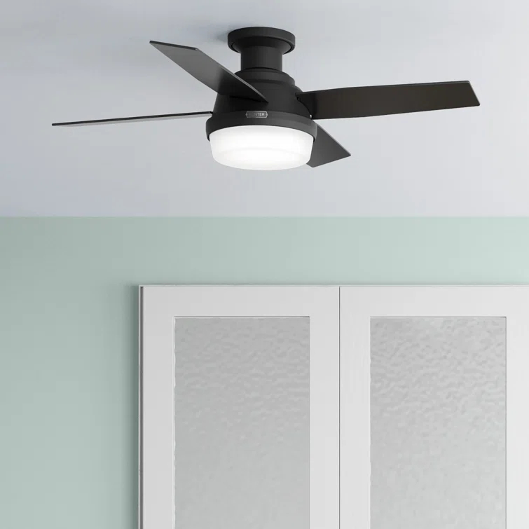 Dempsey Low Profile 44" 4 - Blade Indoor Flush Mount Small Room Ceiling Fan with Lights and Remote