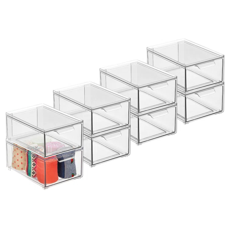 mDesign Plastic Stacking Closet Storage Organizer Bin with Drawer