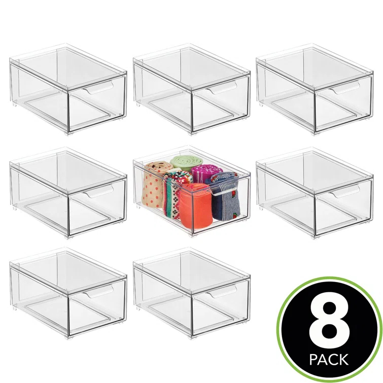 mDesign Plastic Stacking Closet Storage Organizer Bin with Drawer