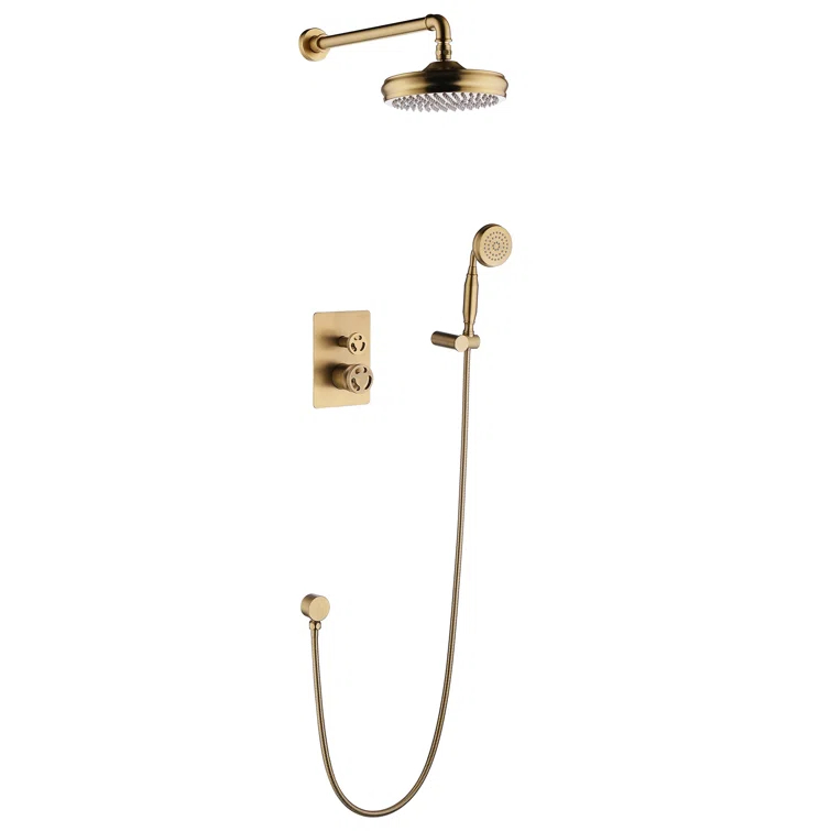 8" Antique Shower Faucet Sets Complete Rain Shower System in Wall, Brass Shower Fixtures with Rainfall Overhead Shower, Handheld, Shower Valve &Trim