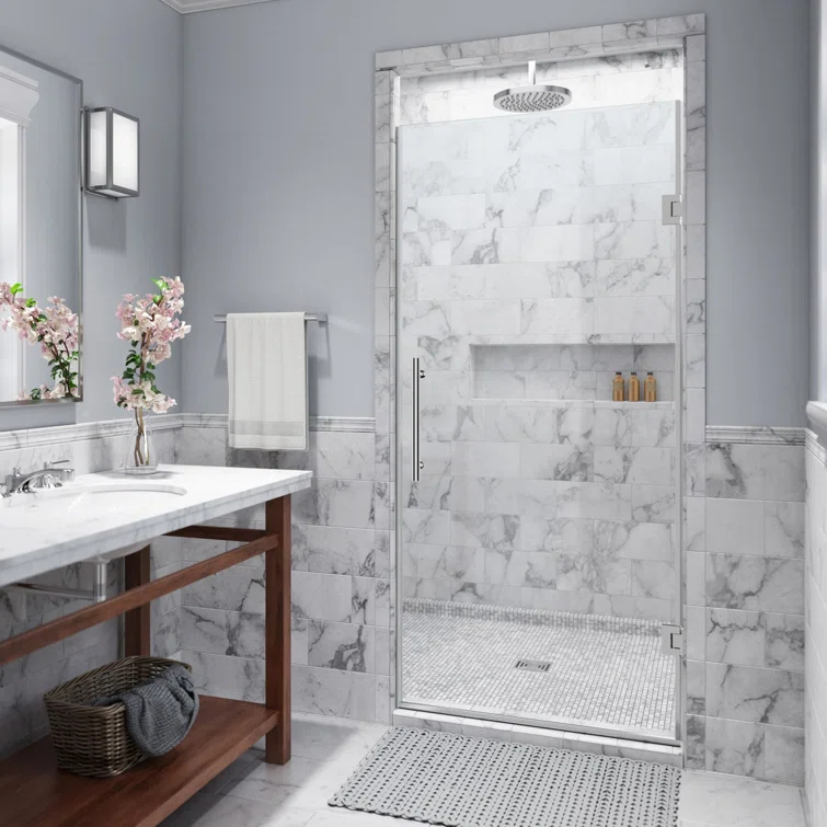 Kinkade 35.75" - 36.25" W x 72" H Hinged Frameless Shower Door