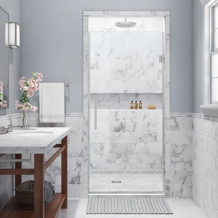 Kinkade 35.75" - 36.25" W x 72" H Hinged Frameless Shower Door